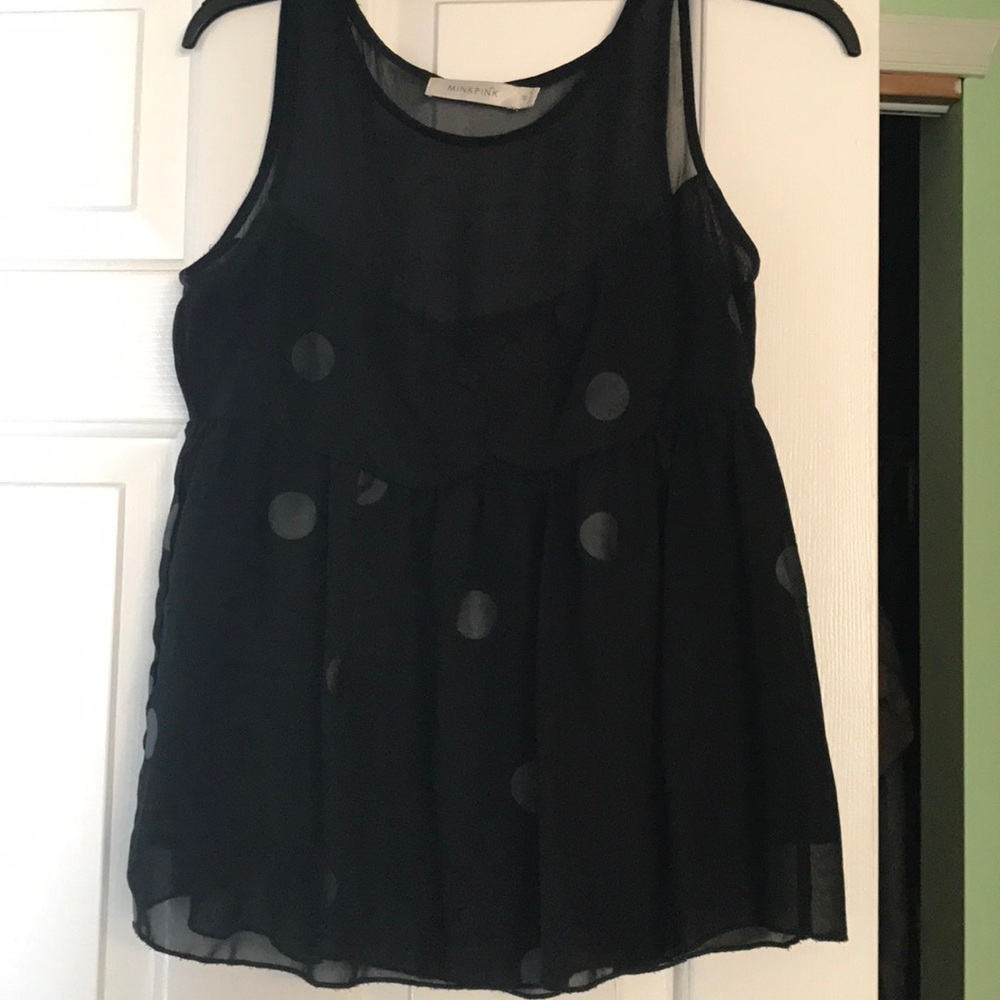 Mink Pink Sheer layers  polka dot blouse